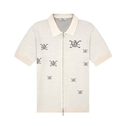 DVRK PRIVÉ MULTI LOGO KNITTED ZIP-UP SHIRT - CREAM