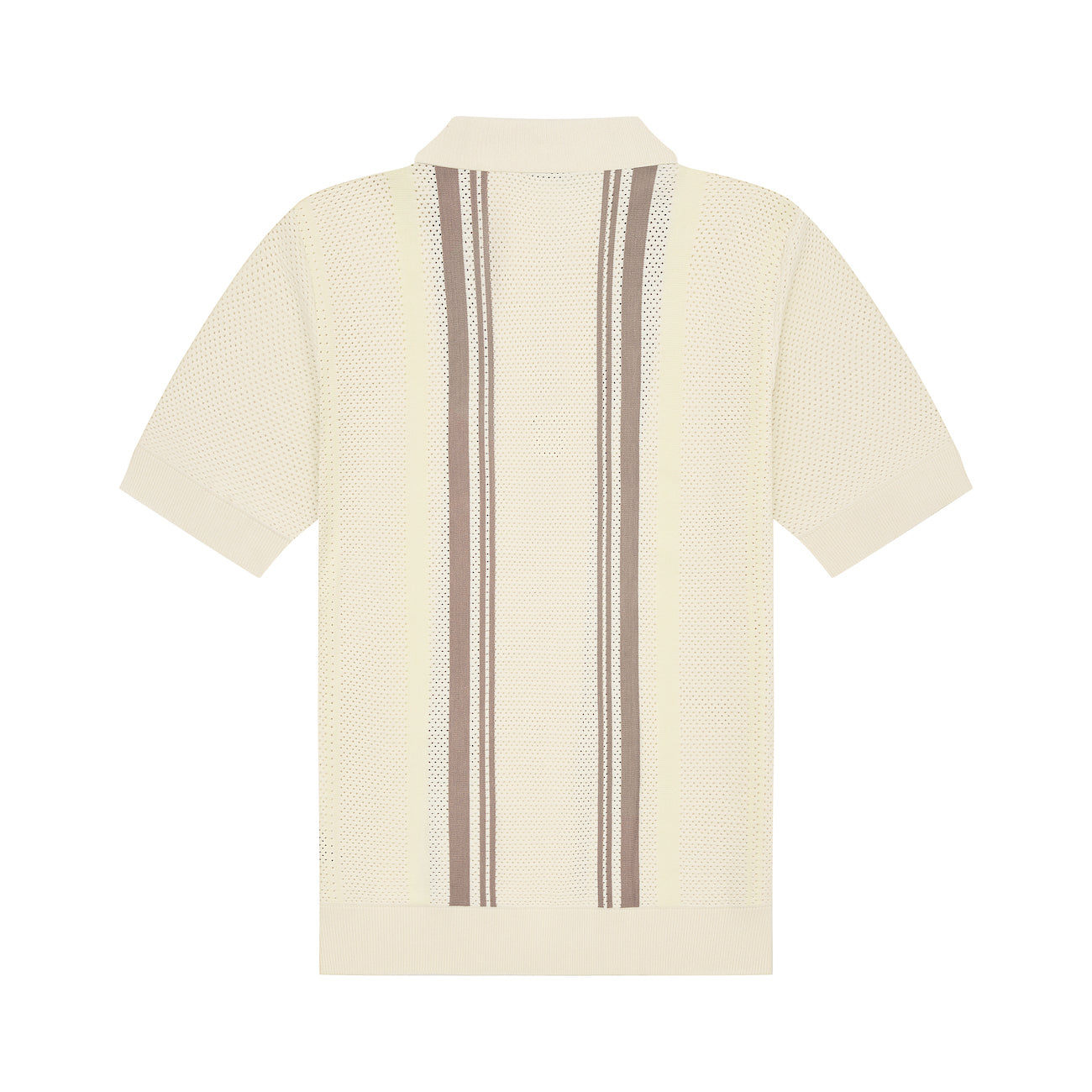 DVRK PRIVÉ STRIPED PATTERN POINTELLE KNITTED POLO - CREAM