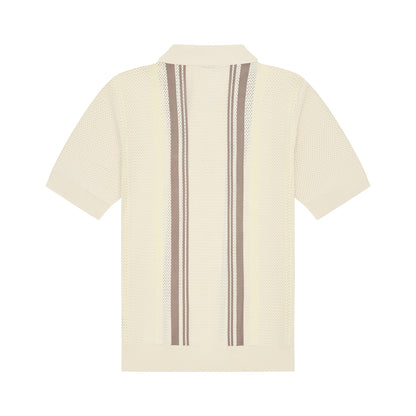 DVRK PRIVÉ STRIPED PATTERN POINTELLE KNITTED POLO - CREAM