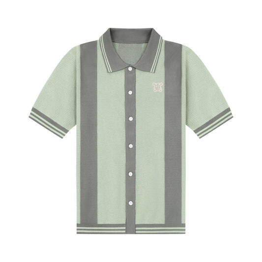 DVRK PRIVÉ STRIPED PATTERN POINTELLE KNITTED SHIRT - GREY