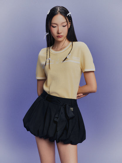 DVRK PRIVÉ BAR LOGO KNITTED CROPPED T-SHIRT - YELLOW